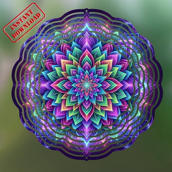 Neon Lotus Mandala 10-Inch Wind Spinner, Outdoor Garden Decor