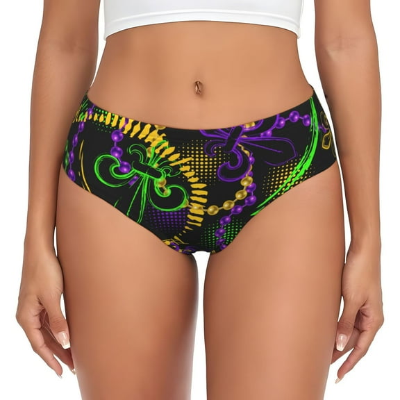 Neon Mardi Gras Womens Briefs Underwear, No Show Seamless Underwear for Women, Soft Stretch Women's Panties, Classic Hipster Panties Bikini Underwear Briefs for Ladies