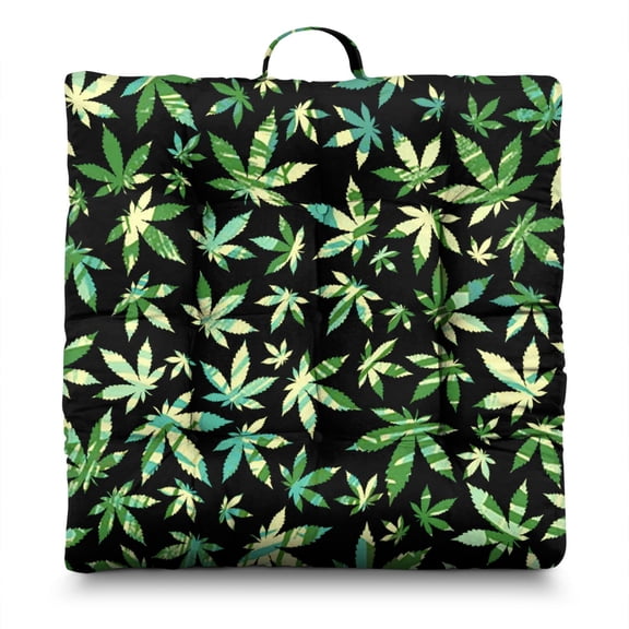 Neon Marijuana Leaf Floor Pillow&nbsp;– 22x22 Inch Large Cushion, Dutch Velvet, Glow-in-the-Dark Cannabis Art (Vibrant Nighttime Aesthetic)