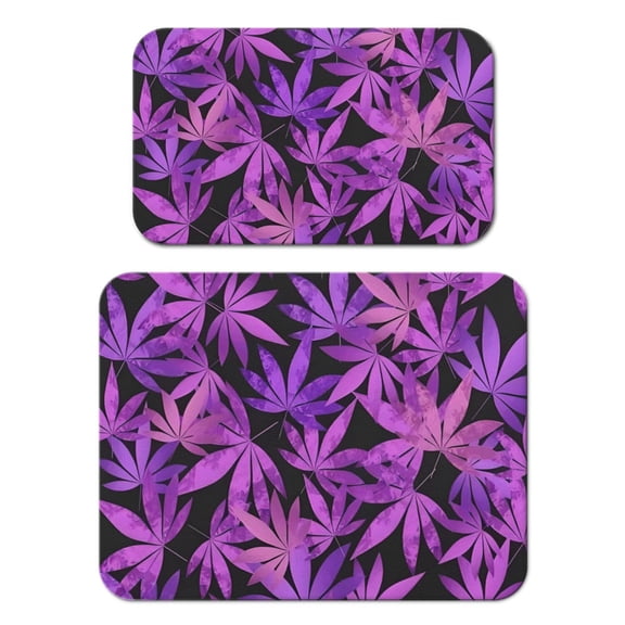 Neon Marijuana Leaf Glow in the Dark Kitchen Mat, Weed Leaf Dish Drying Pad, Absorbent Diatom Mud Coffee Bar Mat with Psychedelic Trippy Cannabis Leaf Pattern
