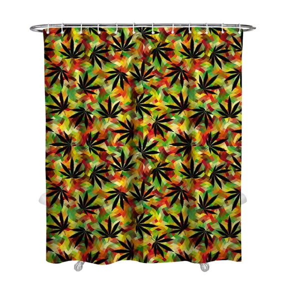 Neon Marijuana Leaf Glow in The Dark Shower Curtain - Tie Dye Weed Aesthetic Bathroom Drape - Premium Waterproof Polyester Fabric - 72x84 Inches with Metal Grommets