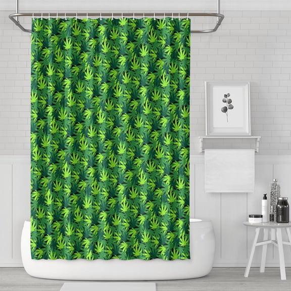 Neon Marijuana Leaf Glow in the Dark Waterproof Shower Curtain, Machine Washable Fabric with Hooks, Boho Rasta Marijuana Leaf and Psychedelic Weed Bathroom Shower Curtain