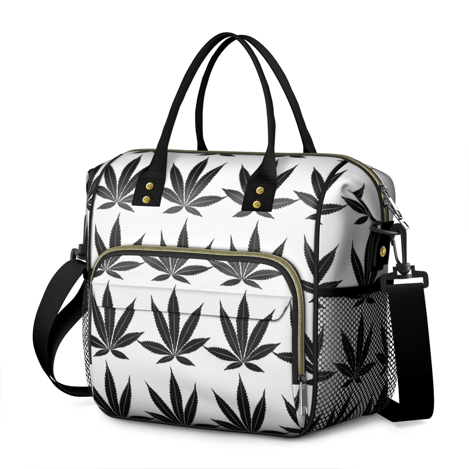 Neon Marijuana Leaf Glow in The Dark Lunch Bag - Large Leakproof Cooler Tote for Office Workers & Students - Multi-Compartment Food Storage Bag