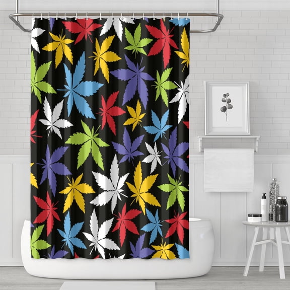 Neon Marijuana Leaf Shower Curtain - Glow in The Dark Bathroom Drape, Waterproof & Quick-Dry, Reinforced Grommets, 72x72 Inches, Includes Hooks, Fade-Resistant Fabric, Trippy Weed Aesthetic