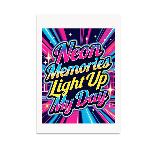 Neon Memories Light Up My Day - Retro Art Enthusiast - 13x19 Poster Print