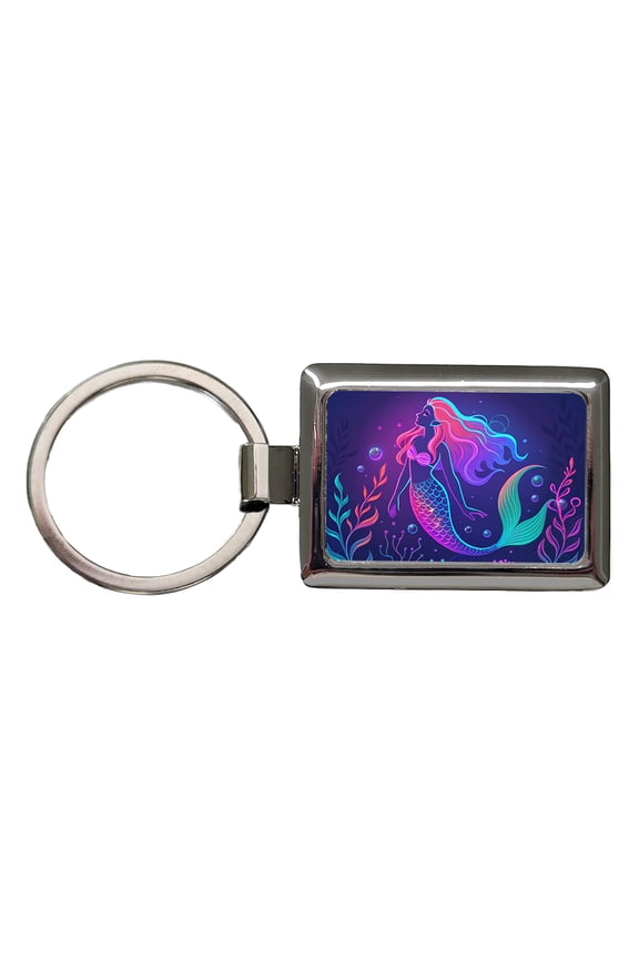 Neon Mermaid Beautiful Metal Rectangle Keychain