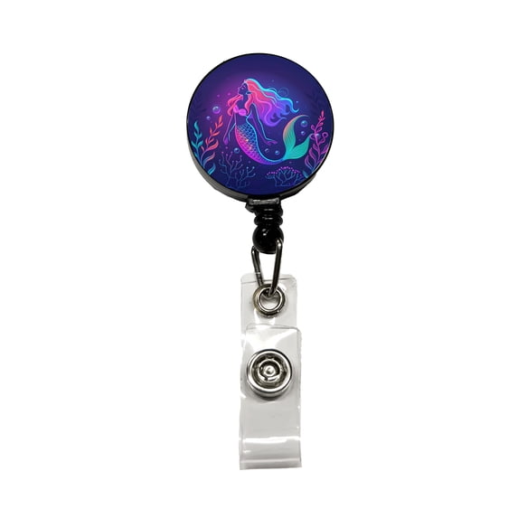 Neon Mermaid Beautiful Retractable Reel ID Badge Key Card Name Tag Holder with Clip