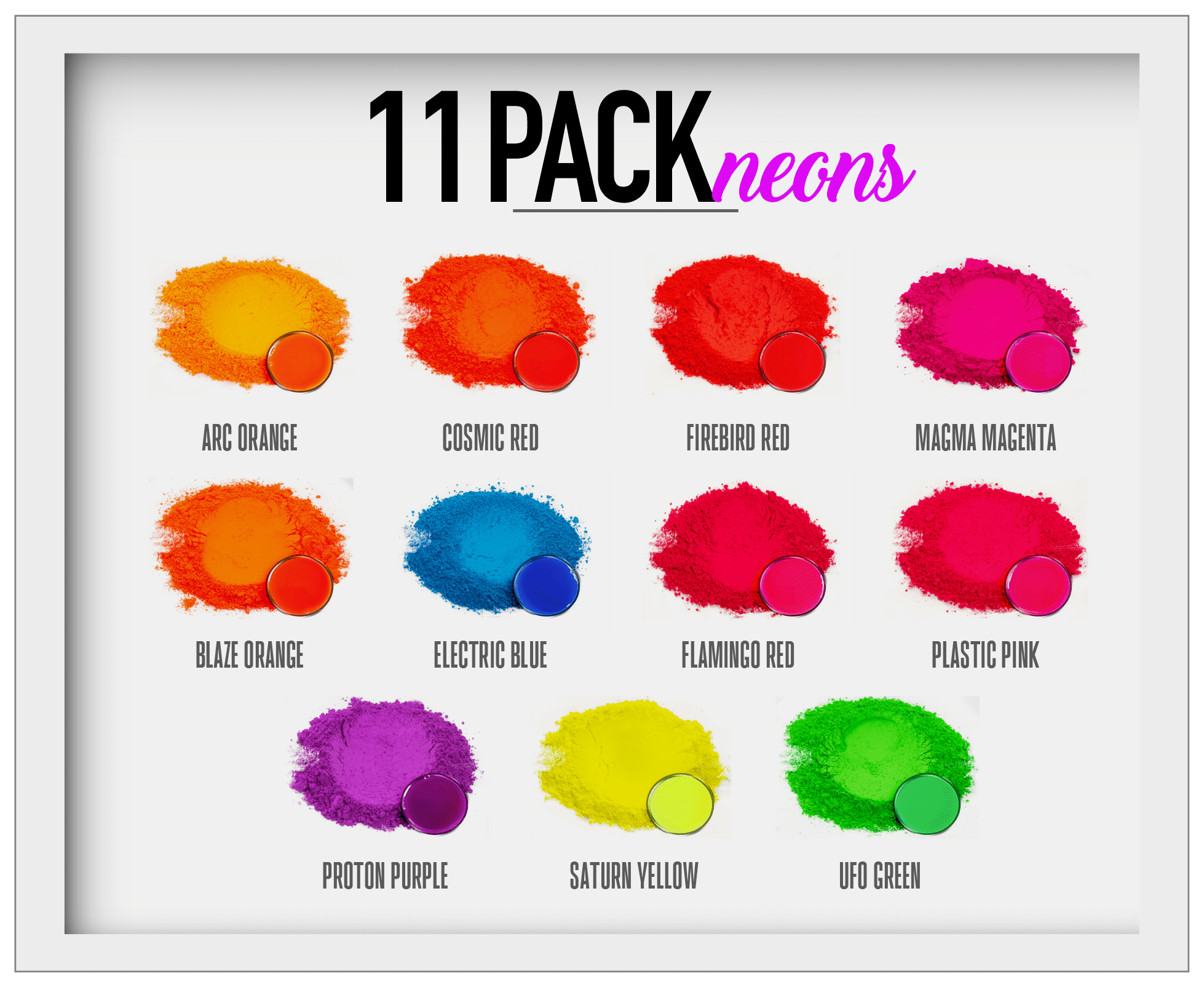 Neon Mica Pigment Powder 11-Pack Set - Colorant for DIY - Epoxy Resin 