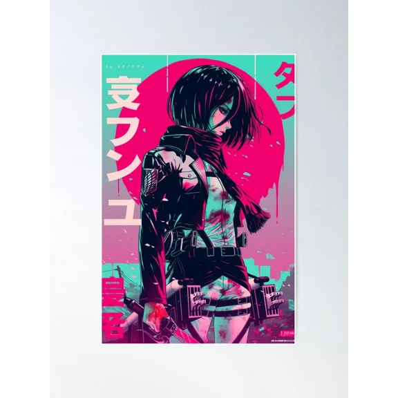 Neon Mikasa Poster - Attack On Titan Poster Unframed Size 24''x36'' GooGate