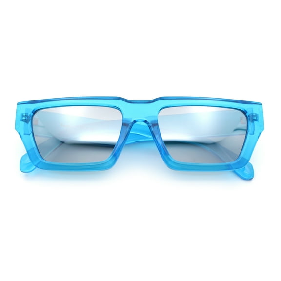 Neon Mod Silver Mirror Narrow Rectangle Cat Eye Plastic Retro Sunglasses Blue