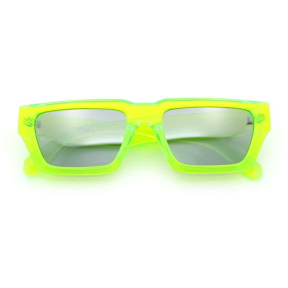 Neon Mod Silver Mirror Narrow Rectangle Cat Eye Plastic Retro Sunglasses Green