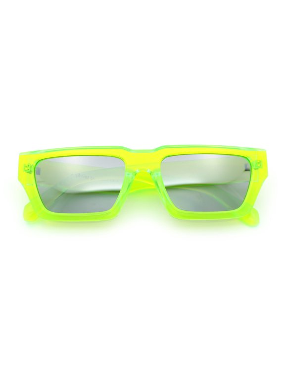 Neon Mod Silver Mirror Narrow Rectangle Cat Eye Plastic Retro Sunglasses Green