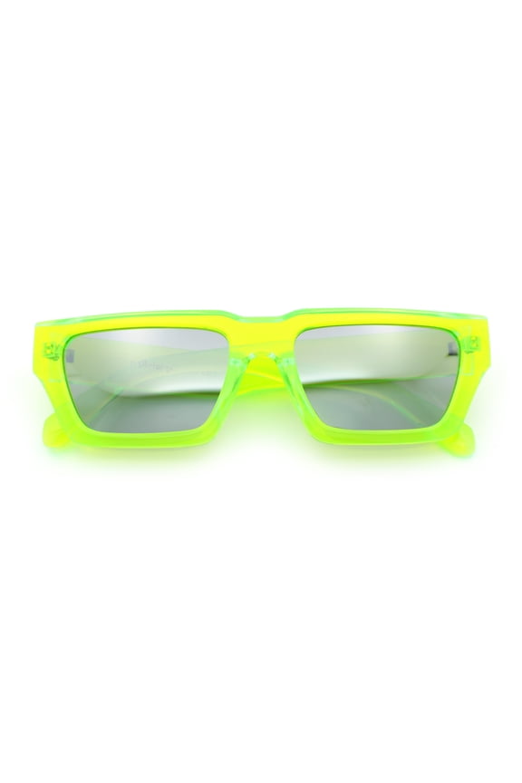 Neon Mod Silver Mirror Narrow Rectangle Cat Eye Plastic Retro Sunglasses Green