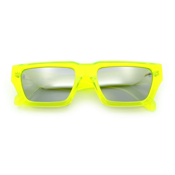 Neon Mod Silver Mirror Narrow Rectangle Cat Eye Plastic Retro Sunglasses Yellow