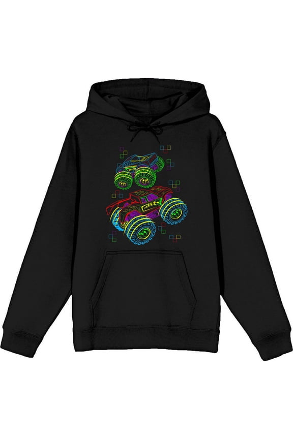 Neon Monster Trucks Adult Black Long Sleeve Hoodie-Small