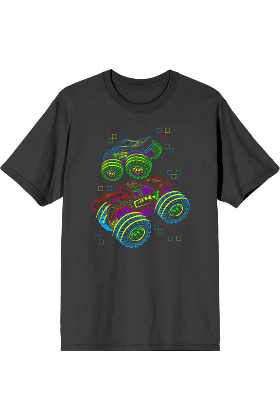 Neon Monster Trucks Adult Charcoal Crew Neck Short Sleee Tee-XXL
