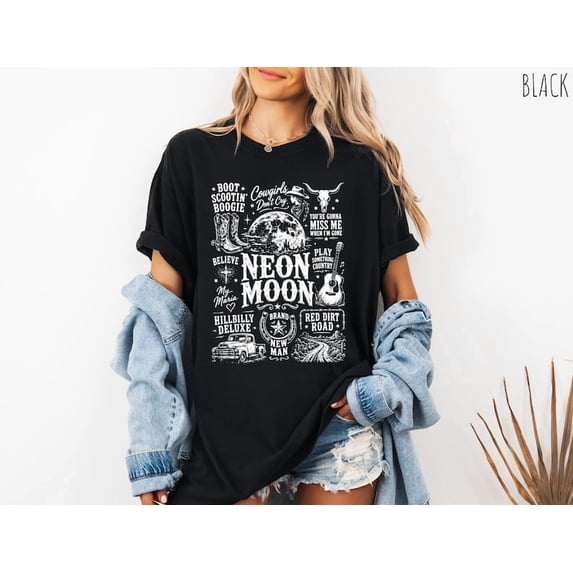 Neon Moon Country Music Western Cowboy Southern Graphic T-Shirt