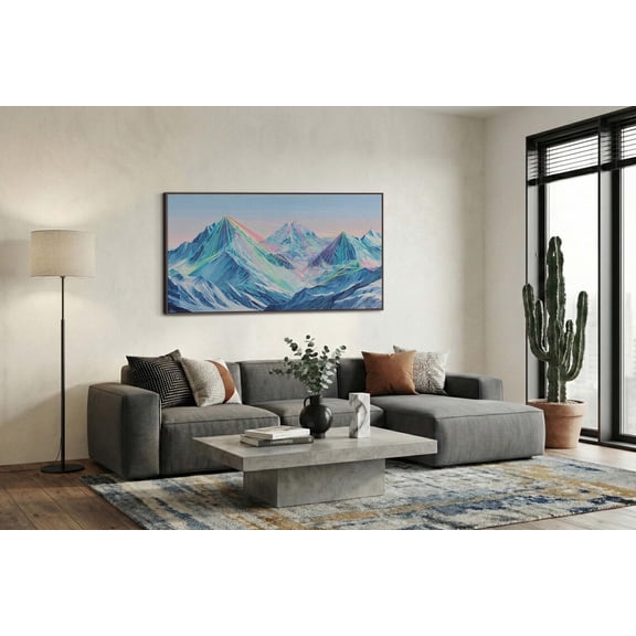 Neon Mountain Landscape Geometric Peak Portrait Decor Unframed Paper Print