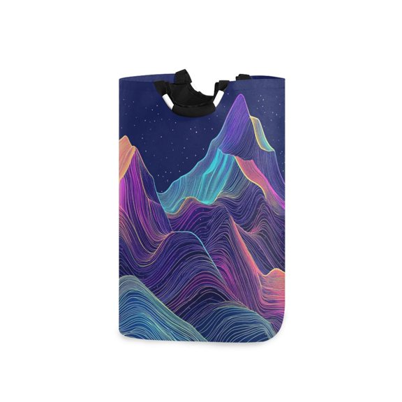 Neon Mountains Shining Stars Laundry Basket with Handles Foldable Laundry Hamper Freestanding Washing Bin 50L