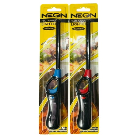 Neon Multi-purpose Refillable Lighters Fireplace Grill Gas Stove BBQ (2 Packs)