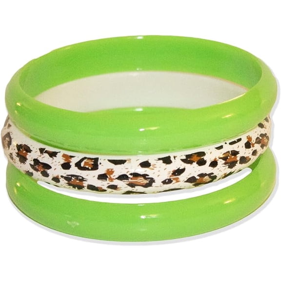 Neon Nation 3 Pack Bangles with Cheetah Print 80s Style