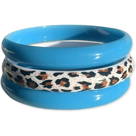 Neon Nation 3 Pack Bangles with Cheetah Print 80s Style