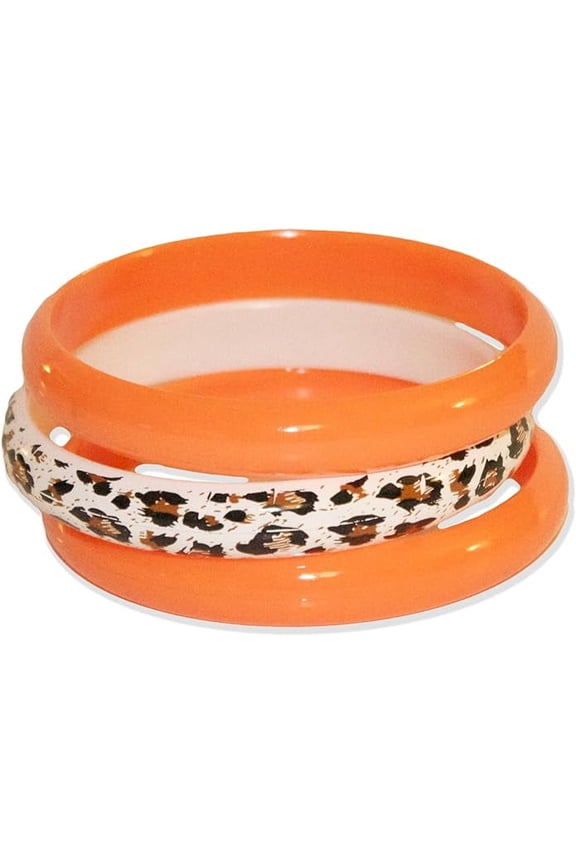3 Pack Bangles with Cheetah Print 80s Style
