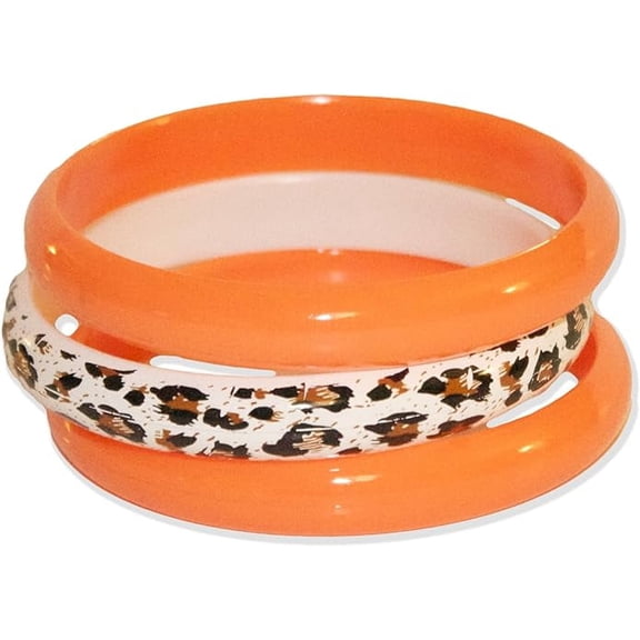 Neon Nation 3 Pack Bangles with Cheetah Print 80s Style