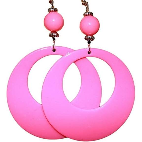 Neon Nation Large Retro Hoop 80s Costume Dangle Earrings