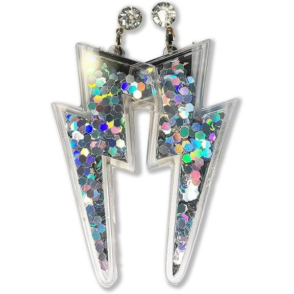 Neon Nation Lightning Bolt Earrings with Sparkle Sequins Inside