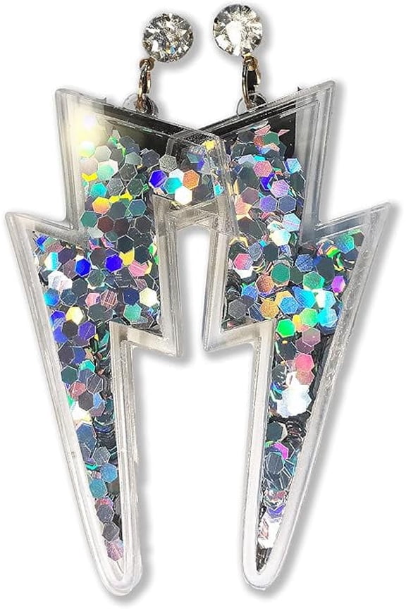 Lightning Bolt Earrings with Sparkle Sequins Inside
