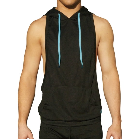 Neon Nation Muscle Cut Athletic Bodybuilder Stringer Tank Top Hoodie (Small, Black)
