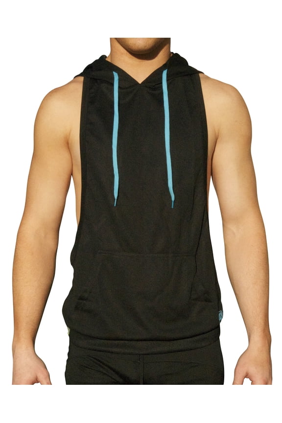 Muscle Cut Athletic Bodybuilder Stringer Tank Top Hoodie (Small, Black)