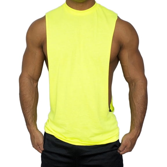 Neon Nation Muscle Cut Athletic Stringer Tank Top Workout Shirt (Large, Neon Yellow)