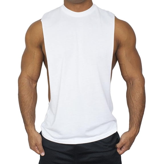 Neon Nation Muscle Cut Athletic Stringer Tank Top Workout Shirt (Large, White)