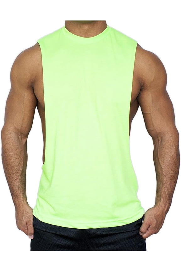 Muscle Cut Athletic Stringer Tank Top Workout Shirt (Medium, Neon Green)