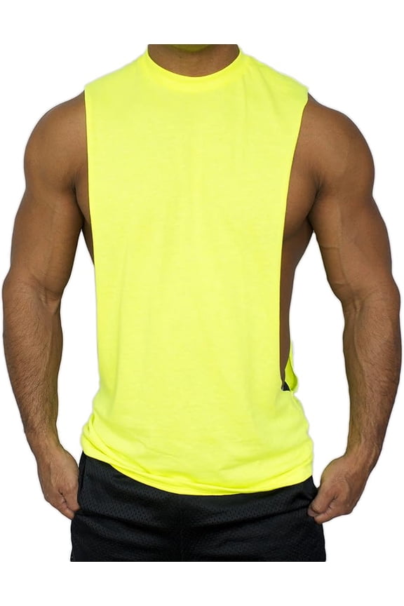 Muscle Cut Athletic Stringer Tank Top Workout Shirt (Medium, Neon Yellow)