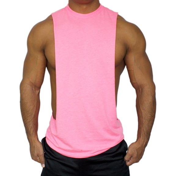 Neon Nation Muscle Cut Athletic Stringer Tank Top Workout Shirt (Small, Neon Pink)