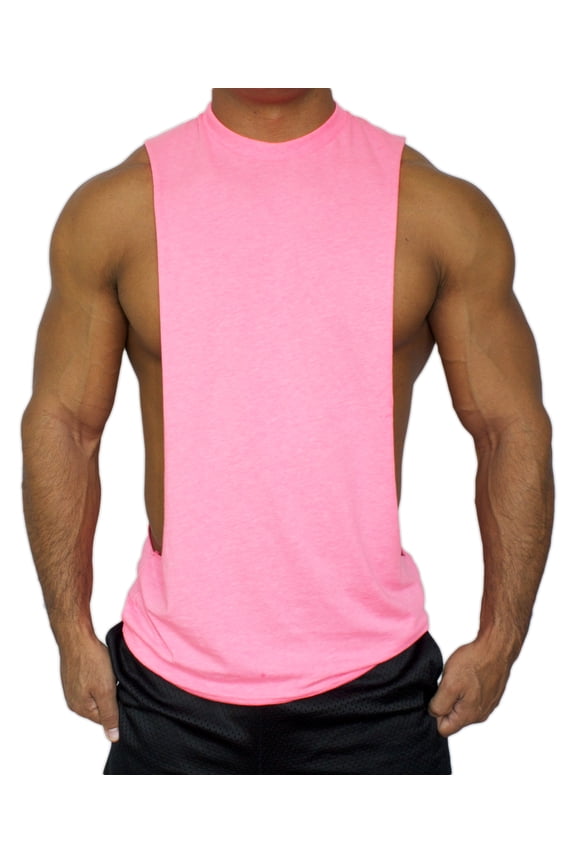 Muscle Cut Athletic Stringer Tank Top Workout Shirt (Small, Neon Pink)