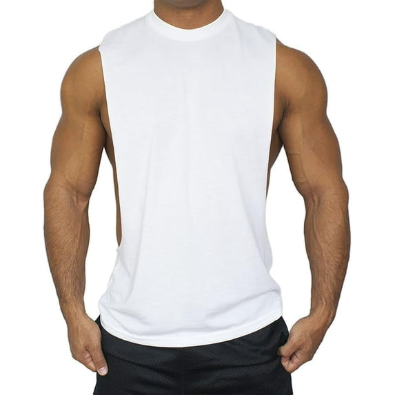 Neon Nation Muscle Cut Athletic Stringer Tank Top Workout Shirt (Small, White)