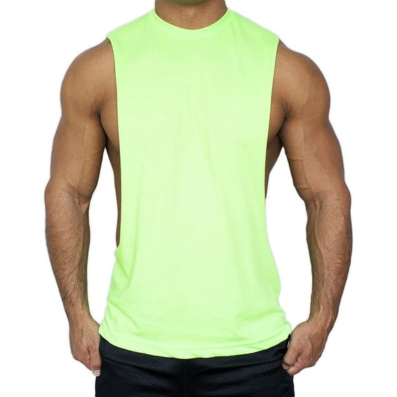 Neon Nation Muscle Cut Athletic Stringer Tank Top Workout Shirt (X-Large, Neon Green)