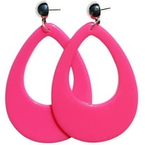 Neon Nation Oval Shaped 80s Costume Dangle Earrings with Silver Detail