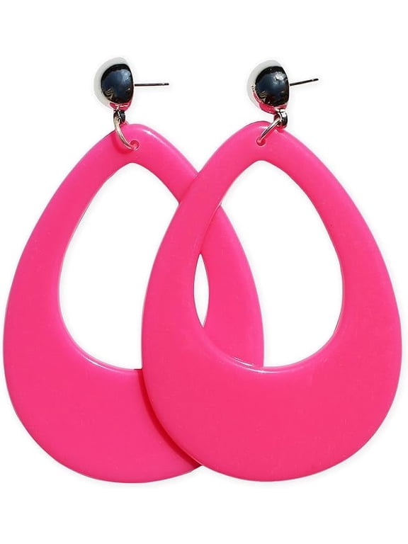 Oval Shaped 80s Costume Dangle Earrings with Silver Detail