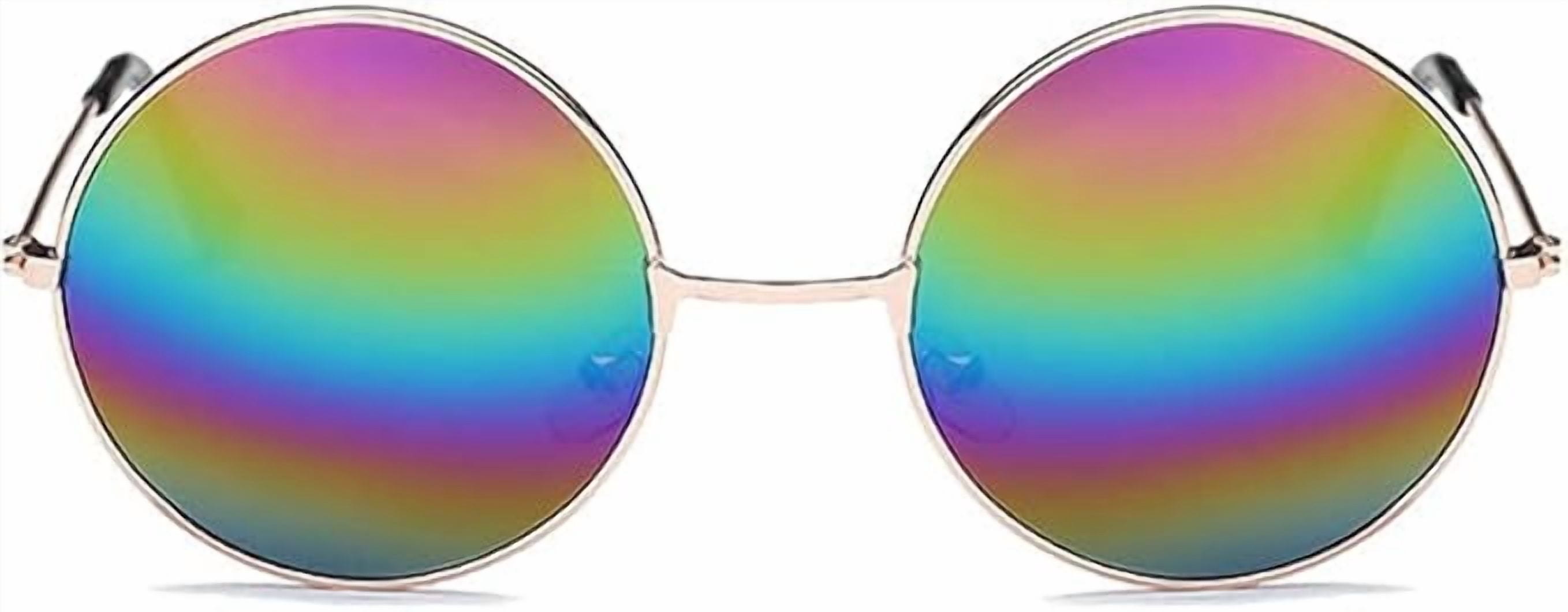 Round Color Lens Neon Nation Rainbow Mirrored Round Circular Lens with Gold or Silver ...