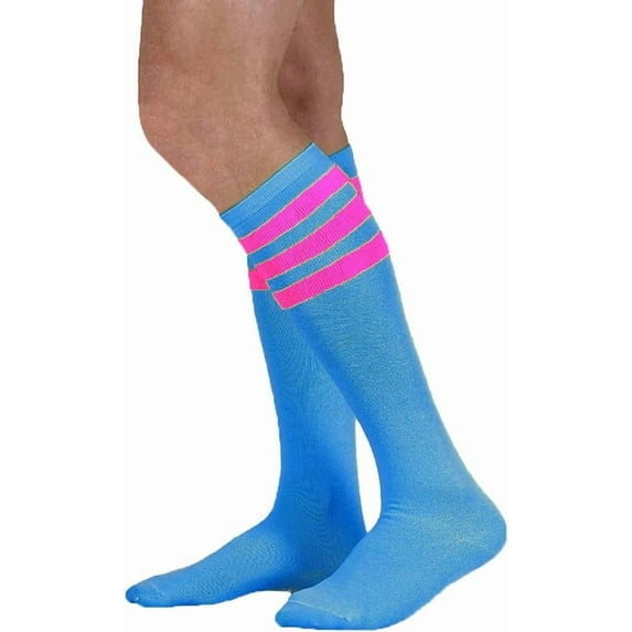 Neon Nation Unisex Adult Size Colored Knee High Sock with Various Color Stripes