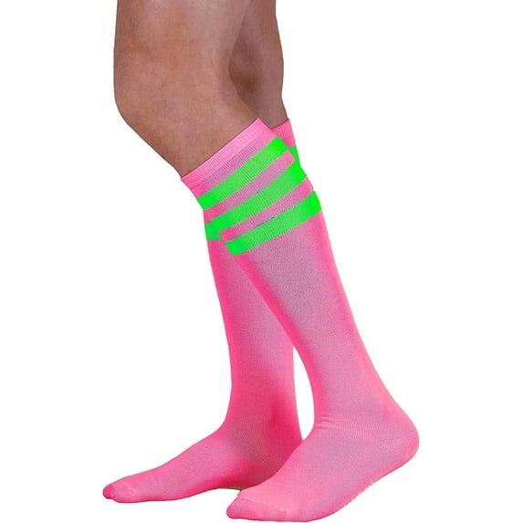 Neon Nation Unisex Adult Size Colored Knee High Sock with Various Color Stripes