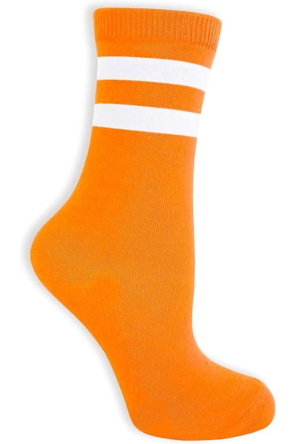 Unisex Adult Size Neon Colored Mid Calf High Sock with Two Colored Stripes