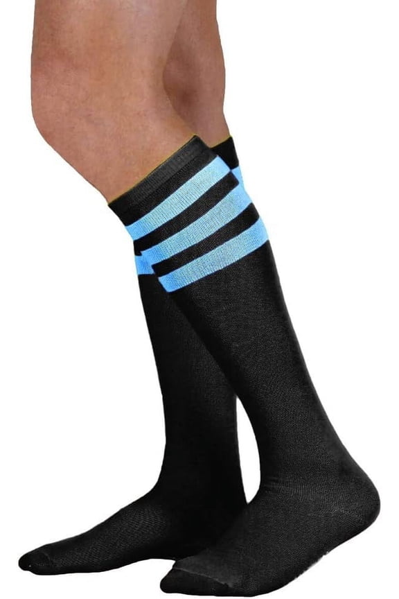 Unisex Black Knee High Tube Sock with Various Colored Stripes