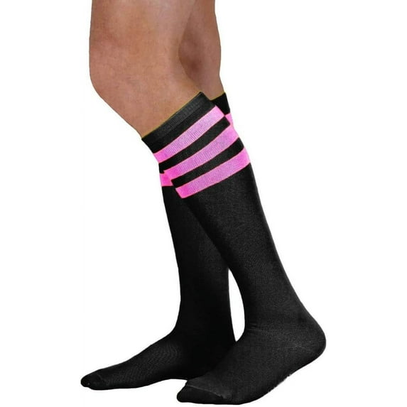 Neon Nation Unisex Black Knee High Tube Sock with Various Colored Stripes