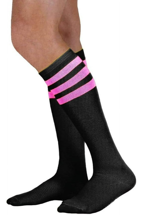 Unisex Black Knee High Tube Sock with Various Colored Stripes